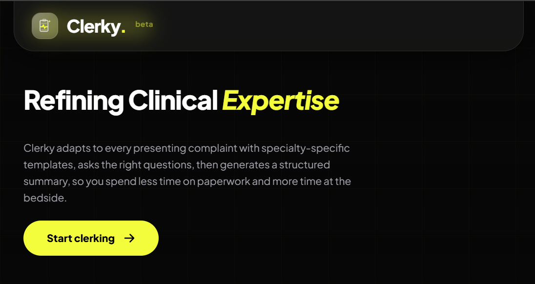 Homepage screenshot of Clerky